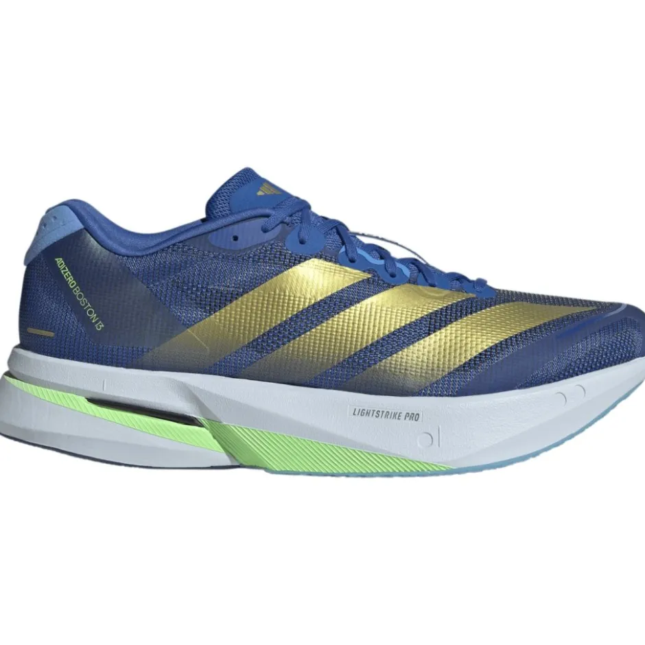 Hardloopschoenen Voor Op De Weg|Hardloopschoenen Heren < adidas Adizero Boston 13 Hardloopschoenen Heren - blue/gold metal/blue burst JQ1669