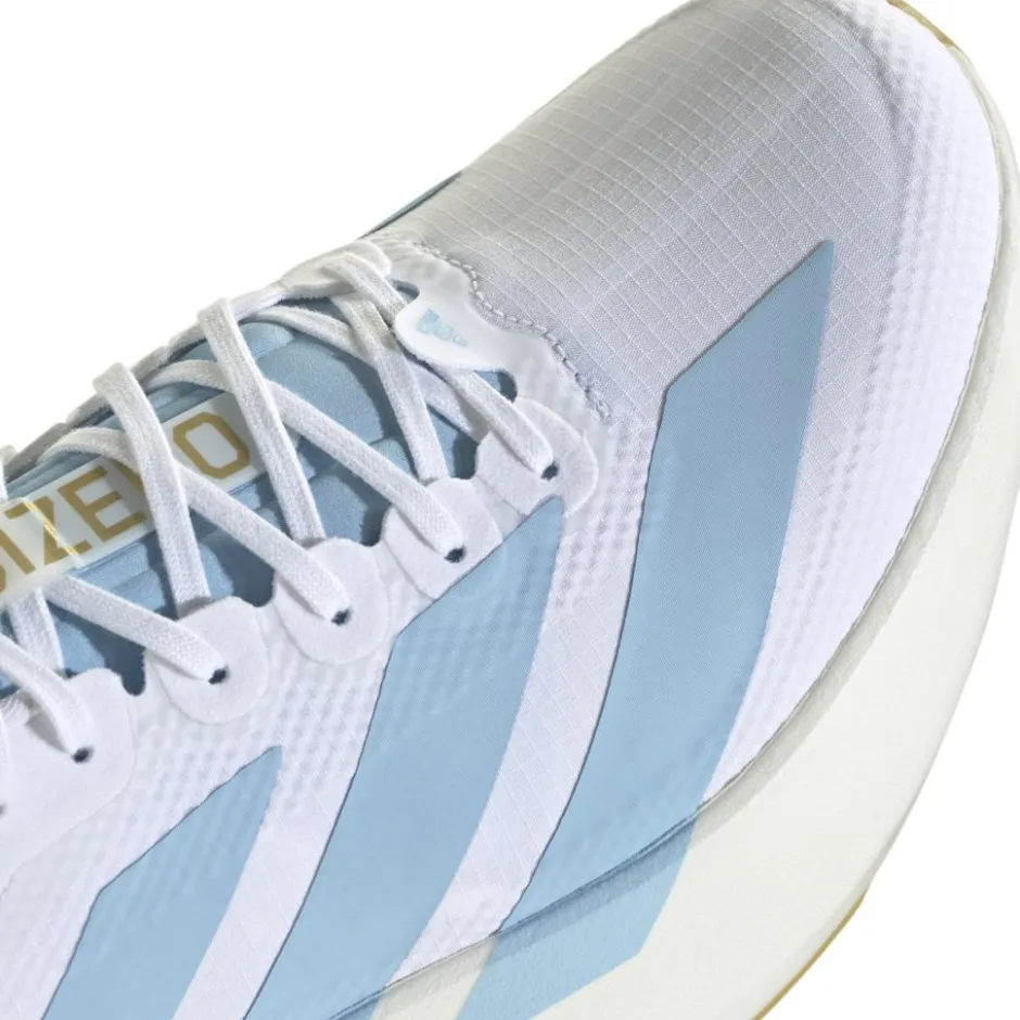 Hardloopschoenen Voor Op De Weg|Hardloopschoenen Heren < adidas Adizero EVO SL Woven Hardloopschoenen Heren - cloud white/clear blue/matte gold JQ4527