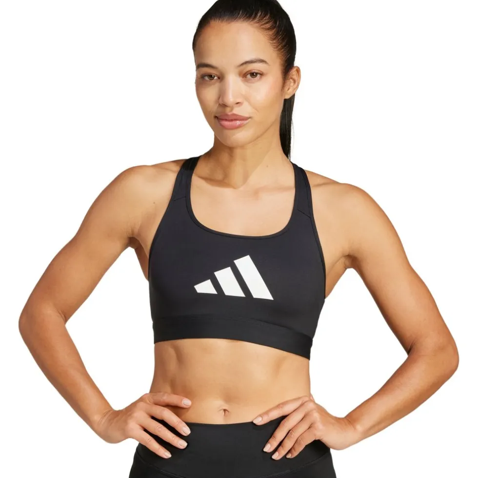 adidas Powerreact Big Logo Training Sport-BH met lichte ondersteuning - zwart JG1414