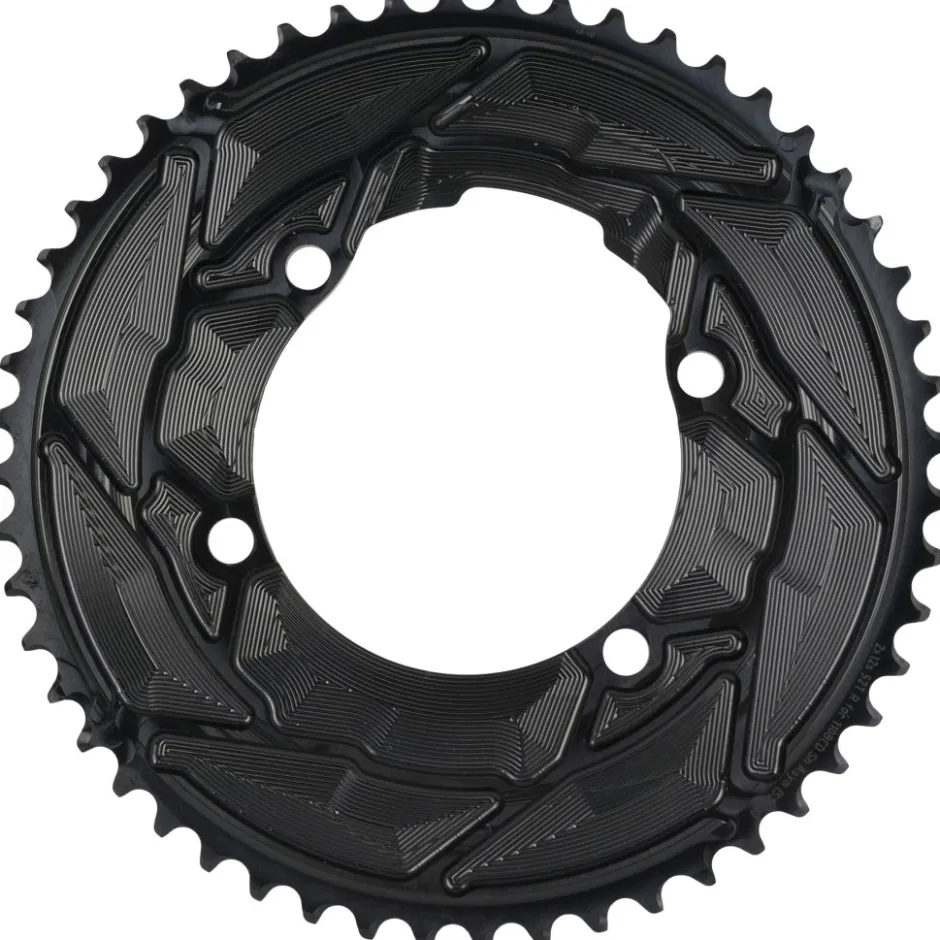 Kettingbladen < Alugear AERO Kettingblad - Road | 4x BCD 110 (Shimano Asymmetric / buiten) | 2x 12s - rond | zwart