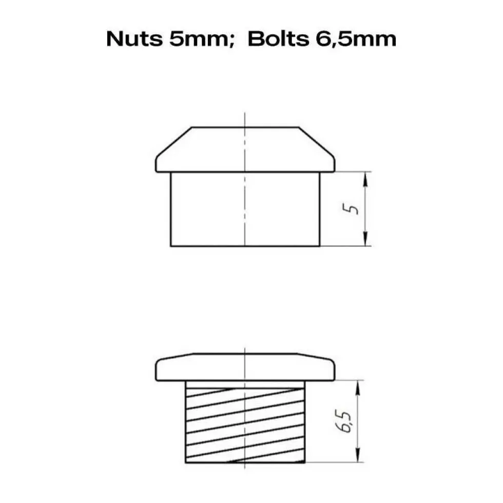 Alugear Kettingbladboutenset - 5x BCD | M8 x 6.5mm | incl. Moeren (5mm) - zwart