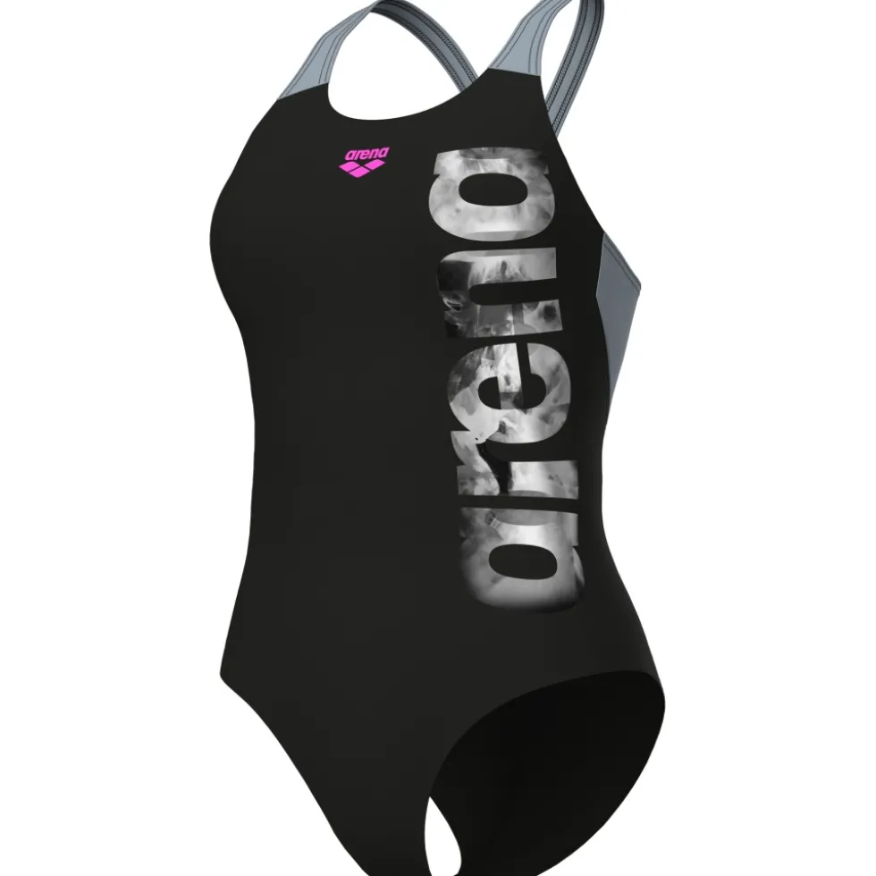 arena Performance Airbrush Graphic V Back Badpak Dames - Zwart/Seafom