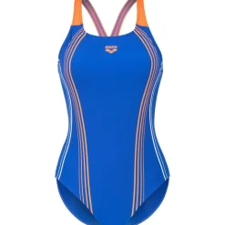Wedstrijd Zwemkleding < arena Performance Clear Lines V Back Bh badpak vrouwen - Neon Blue/Team Orange