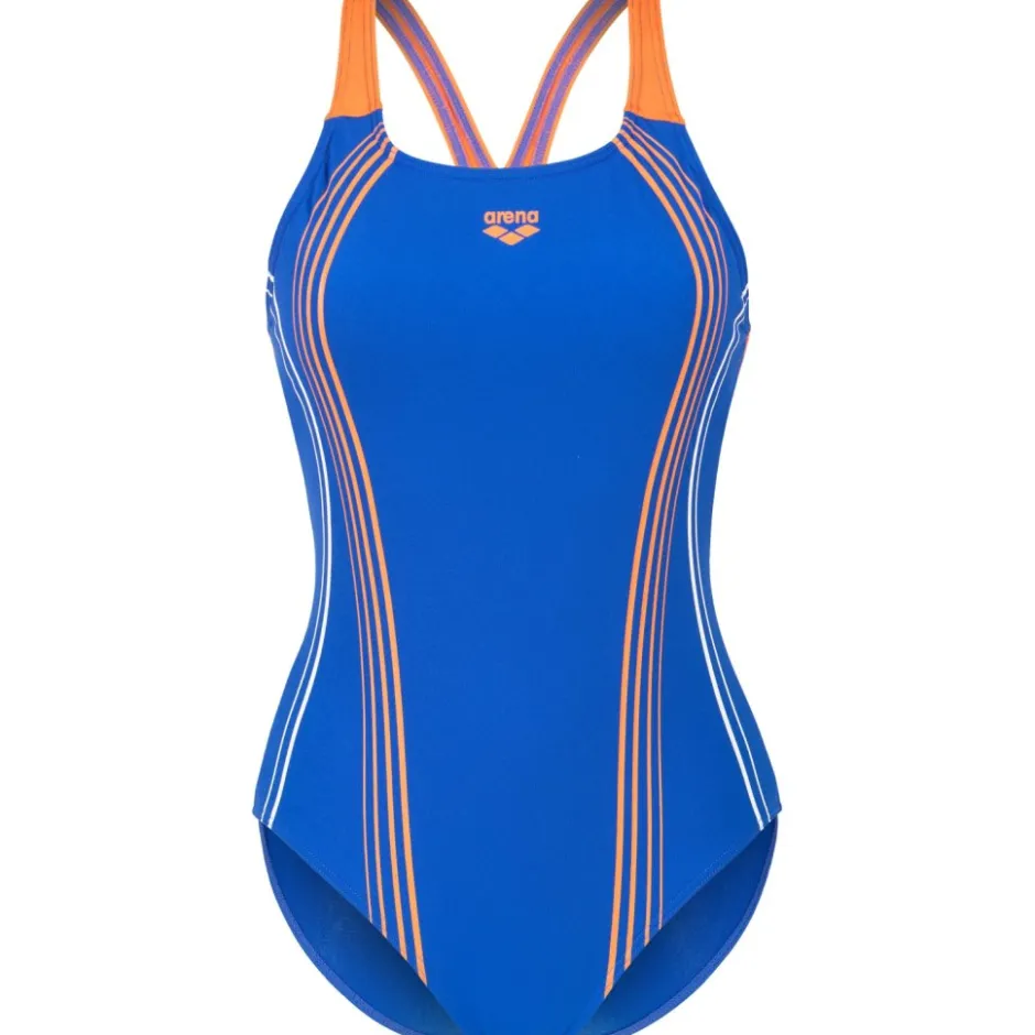 Wedstrijd Zwemkleding < arena Performance Clear Lines V Back Bh badpak vrouwen - Neon Blue/Team Orange