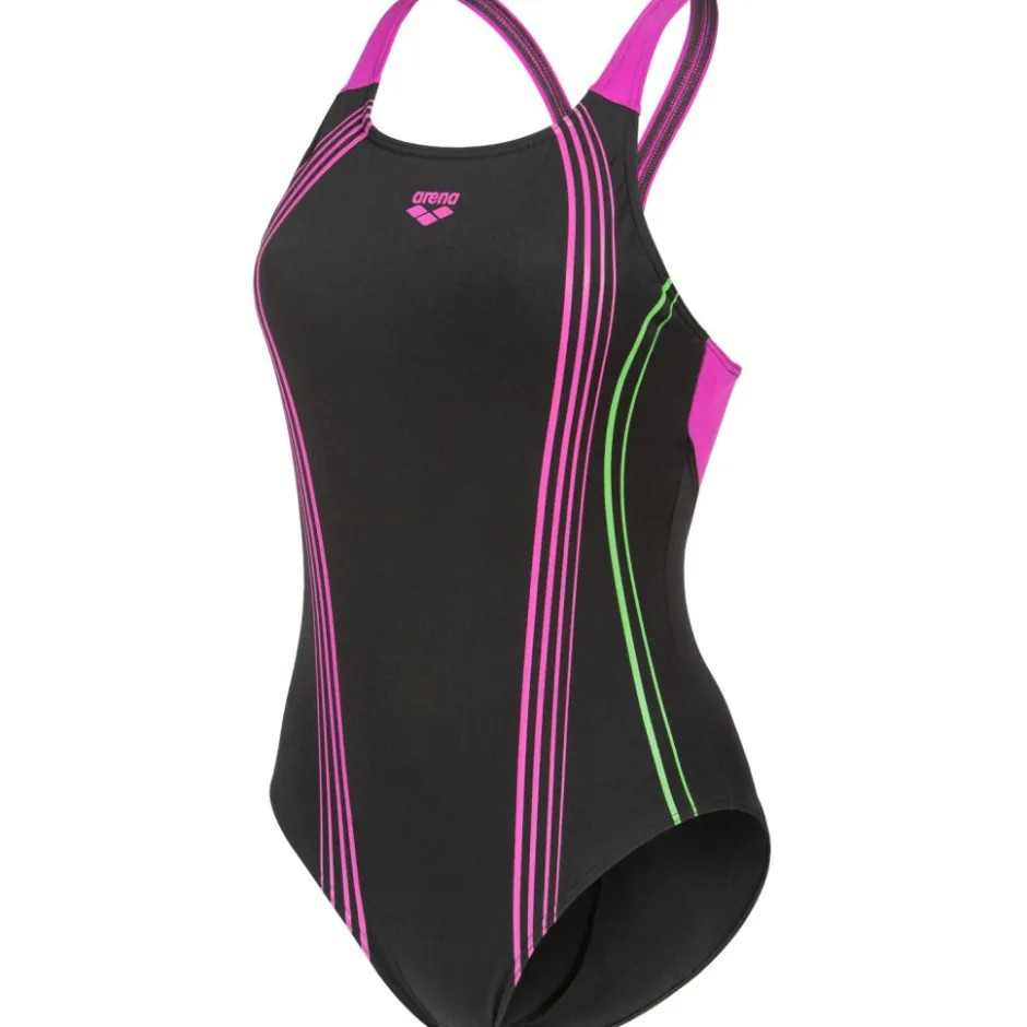 Wedstrijd Zwemkleding < arena Performance Clear Lines V Back Bh badpak vrouwen - Black/Very Fuchsia