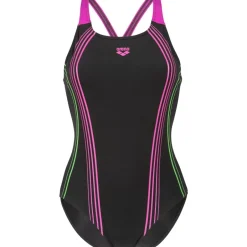 Wedstrijd Zwemkleding < arena Performance Clear Lines V Back Bh badpak vrouwen - Black/Very Fuchsia