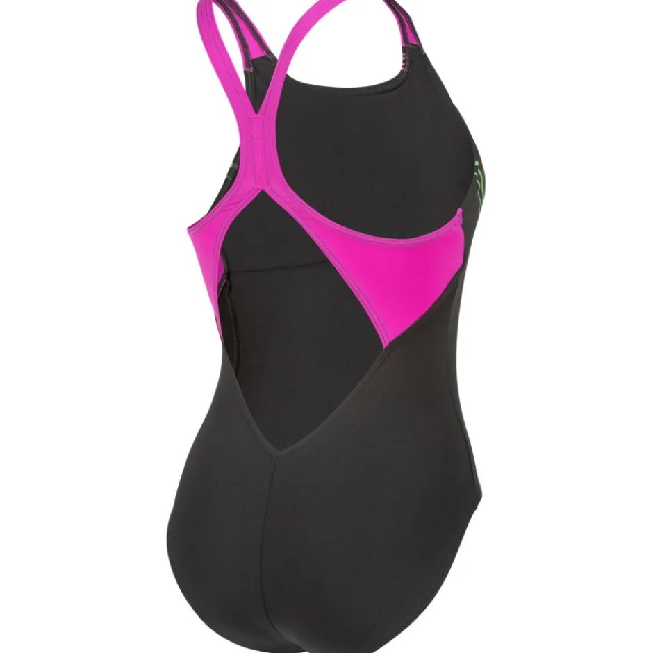 Wedstrijd Zwemkleding < arena Performance Clear Lines V Back Bh badpak vrouwen - Black/Very Fuchsia