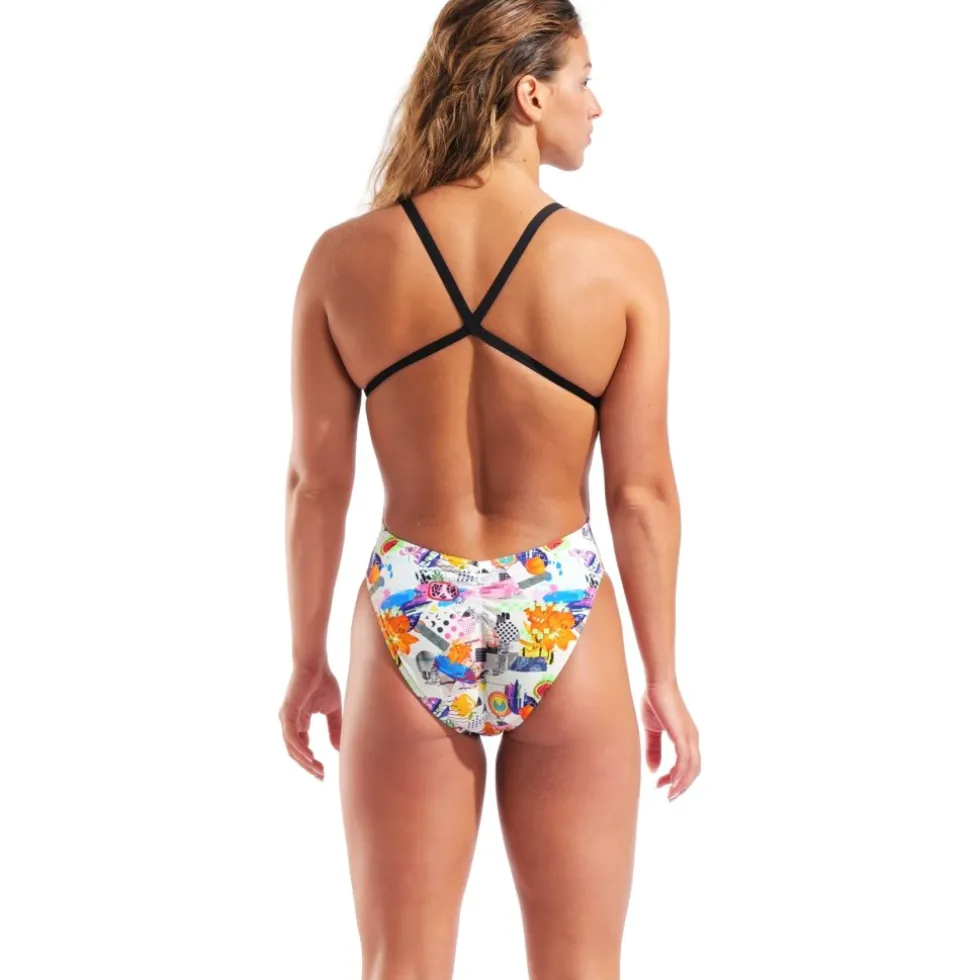 arena Performance Collage XCriss Cross Back Badpak Vrouwen - White Multi/Black