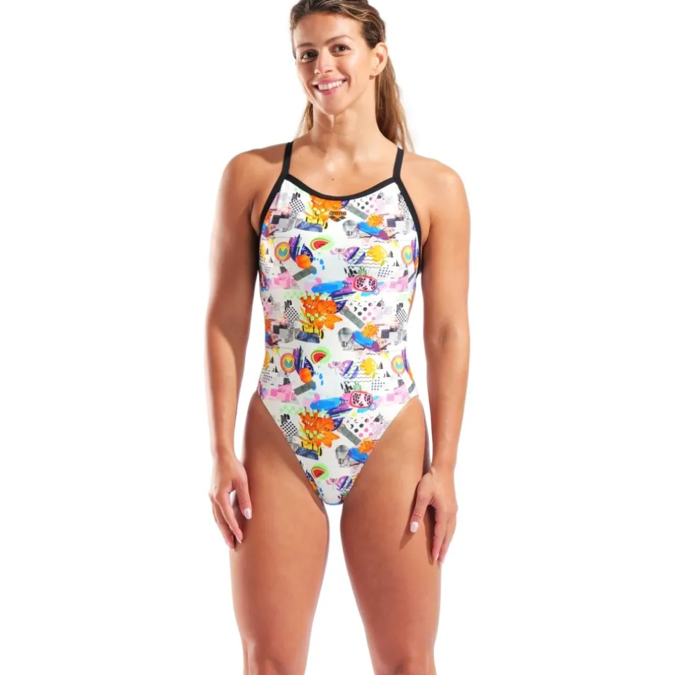 arena Performance Collage XCriss Cross Back Badpak Vrouwen - White Multi/Black