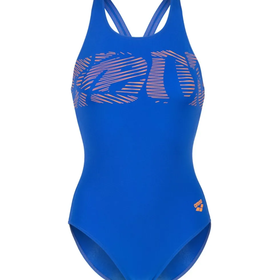 arena Performance Graphic V Back Badpak Vrouwen - Neon Blue/Team Orange