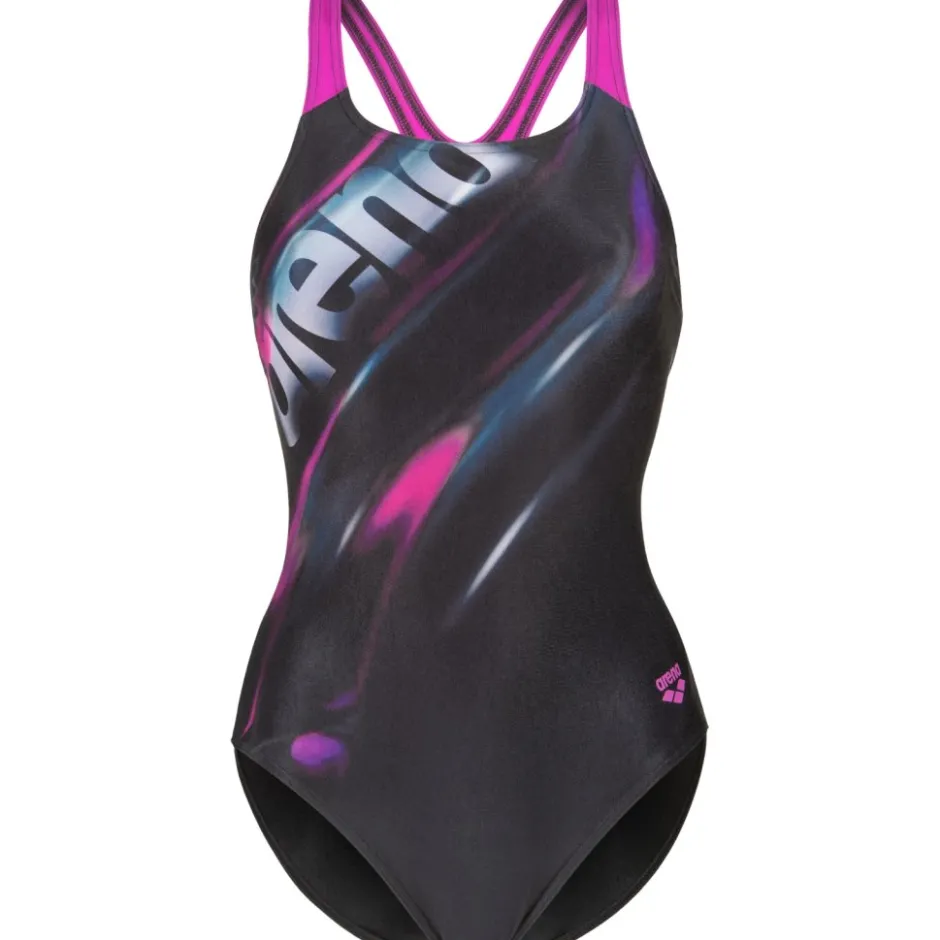 Wedstrijd Zwemkleding|Zwembroeken & Bikini'S < arena Performance Placement Swim Pro Back Badpak Vrouwen - Black/Multi/Very Fuchsia