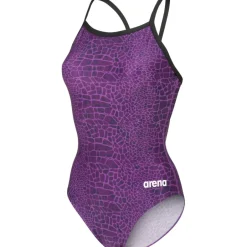 Wedstrijd Zwemkleding|Zwembroeken & Bikini'S < arena Performance Snakeskin Lightdrop Back Badpak Vrouwen - Black/Team Purple