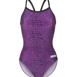 Wedstrijd Zwemkleding|Zwembroeken & Bikini'S < arena Performance Snakeskin Lightdrop Back Badpak Vrouwen - Black/Team Purple