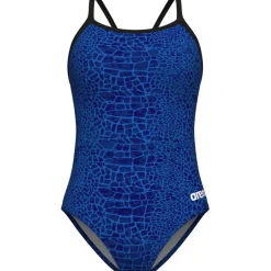 Wedstrijd Zwemkleding|Zwembroeken & Bikini'S < arena Performance Snakeskin Lightdrop Back Badpak Dames - Zwart-Team Royal