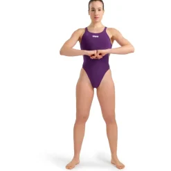 arena Performance Solid Team Swim Tech Badpak Vrouwen - Plum/Wit