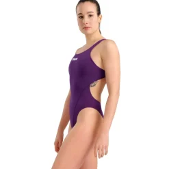 arena Performance Solid Team Swim Tech Badpak Vrouwen - Plum/Wit