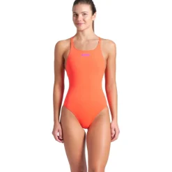 arena Performance Solid Team Swim Pro Badpak Vrouwen - Bright Coral/Plum