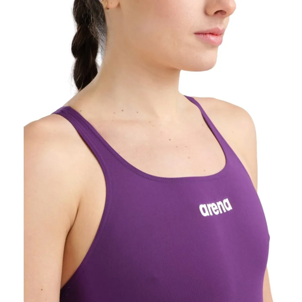 arena Performance Solid Team Swim Pro Badpak Vrouwen - Plum/Wit