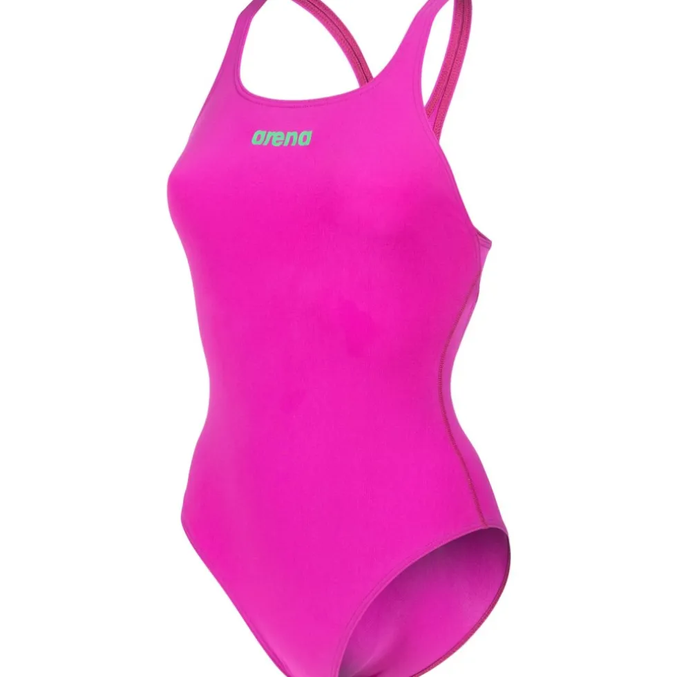 arena Performance Solid Team Swim Pro Badpak Vrouwen - Very Fuchsia/Team Green