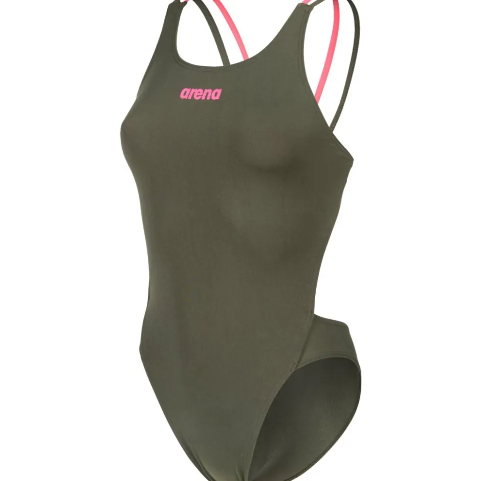 Wedstrijd Zwemkleding|Zwembroeken & Bikini'S < arena Performance Solid Tech Multi Back Badpak Vrouwen - Dark Sage/Shocking Pink