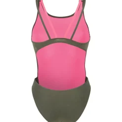 Wedstrijd Zwemkleding|Zwembroeken & Bikini'S < arena Performance Solid Tech Multi Back Badpak Vrouwen - Dark Sage/Shocking Pink