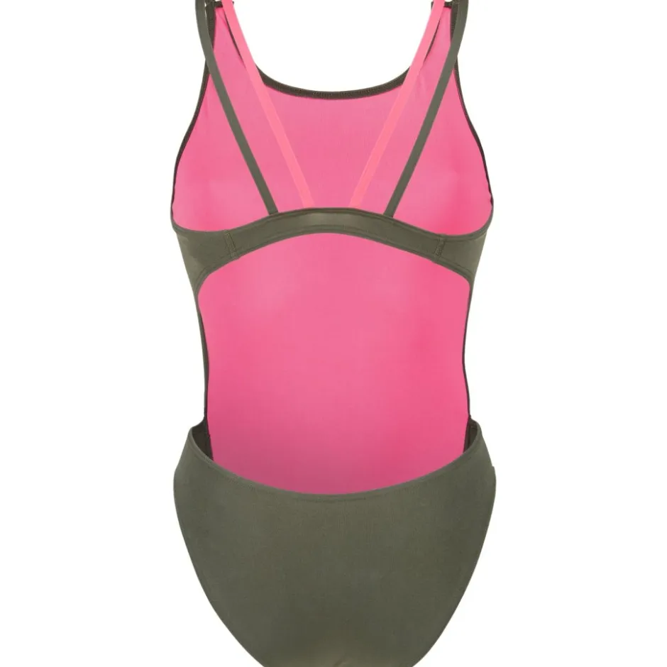 Wedstrijd Zwemkleding|Zwembroeken & Bikini'S < arena Performance Solid Tech Multi Back Badpak Vrouwen - Dark Sage/Shocking Pink