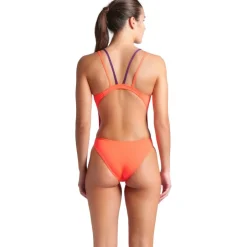Wedstrijd Zwemkleding < arena Performance Solid Tech Multi Back Badpak Vrouwen - Bright Coral/Plum