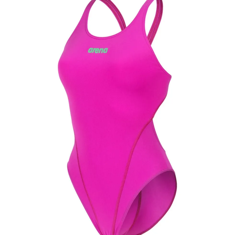 arena Performance Solid Team Swim Tech Badpak Vrouwen - Very Fuchsia/Team Green