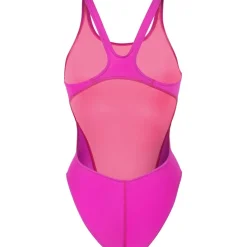 arena Performance Solid Team Swim Tech Badpak Vrouwen - Very Fuchsia/Team Green