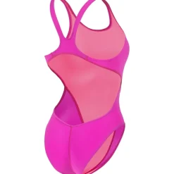 arena Performance Solid Team Swim Tech Badpak Vrouwen - Very Fuchsia/Team Green