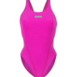 arena Performance Solid Team Swim Tech Badpak Vrouwen - Very Fuchsia/Team Green