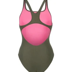 arena Performance Solid Team Swim Pro Badpak Vrouwen - Dark Sage/Shocking Pink