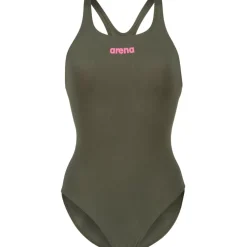 arena Performance Solid Team Swim Pro Badpak Vrouwen - Dark Sage/Shocking Pink