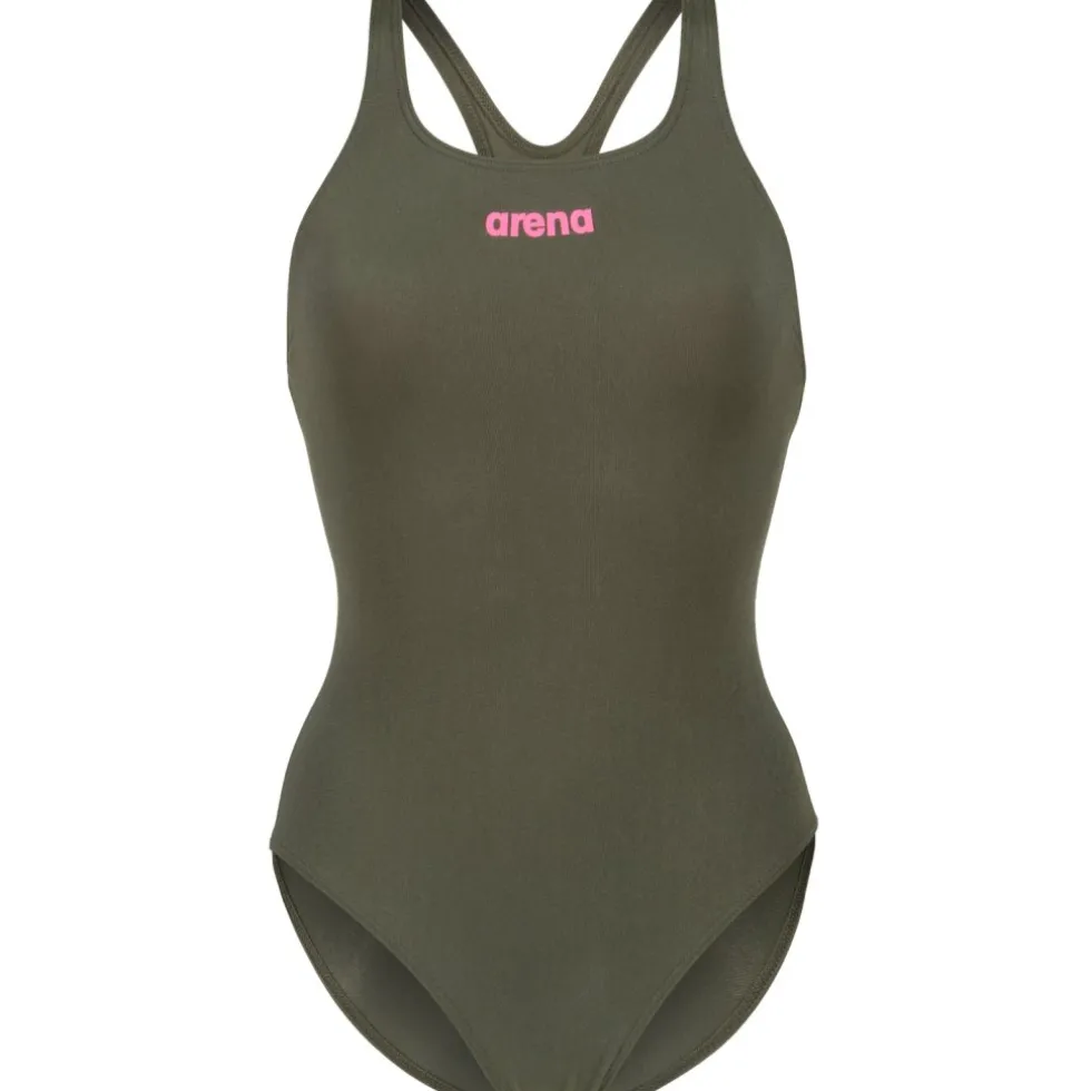 arena Performance Solid Team Swim Pro Badpak Vrouwen - Dark Sage/Shocking Pink