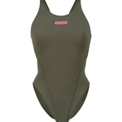 Wedstrijd Zwemkleding|Zwembroeken & Bikini'S < arena Performance Solid Team Swim Tech Badpak Vrouwen - Dark Sage/Shocking Pink