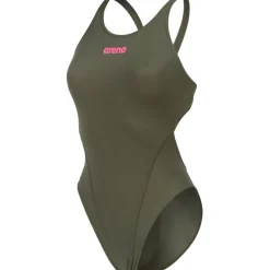 Wedstrijd Zwemkleding|Zwembroeken & Bikini'S < arena Performance Solid Team Swim Tech Badpak Vrouwen - Dark Sage/Shocking Pink