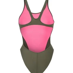 Wedstrijd Zwemkleding|Zwembroeken & Bikini'S < arena Performance Solid Team Swim Tech Badpak Vrouwen - Dark Sage/Shocking Pink