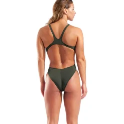 Wedstrijd Zwemkleding|Zwembroeken & Bikini'S < arena Performance Solid Team Swim Tech Badpak Vrouwen - Dark Sage/Shocking Pink