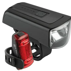 AXA Dwn 100 Fietslamp Vooraan + Dwn Rear Brake Light Fietslamp Achteraan - zwart