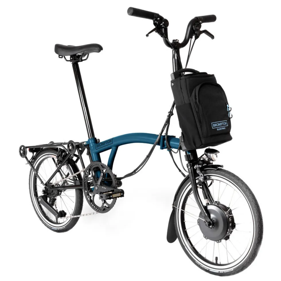 Brompton Electric C Line Explore - 12-Speed - Mid Bar - Standard Seatpost - Rear Rack - 16" Elektrische Vouwfiets - 2024 - ocean blue