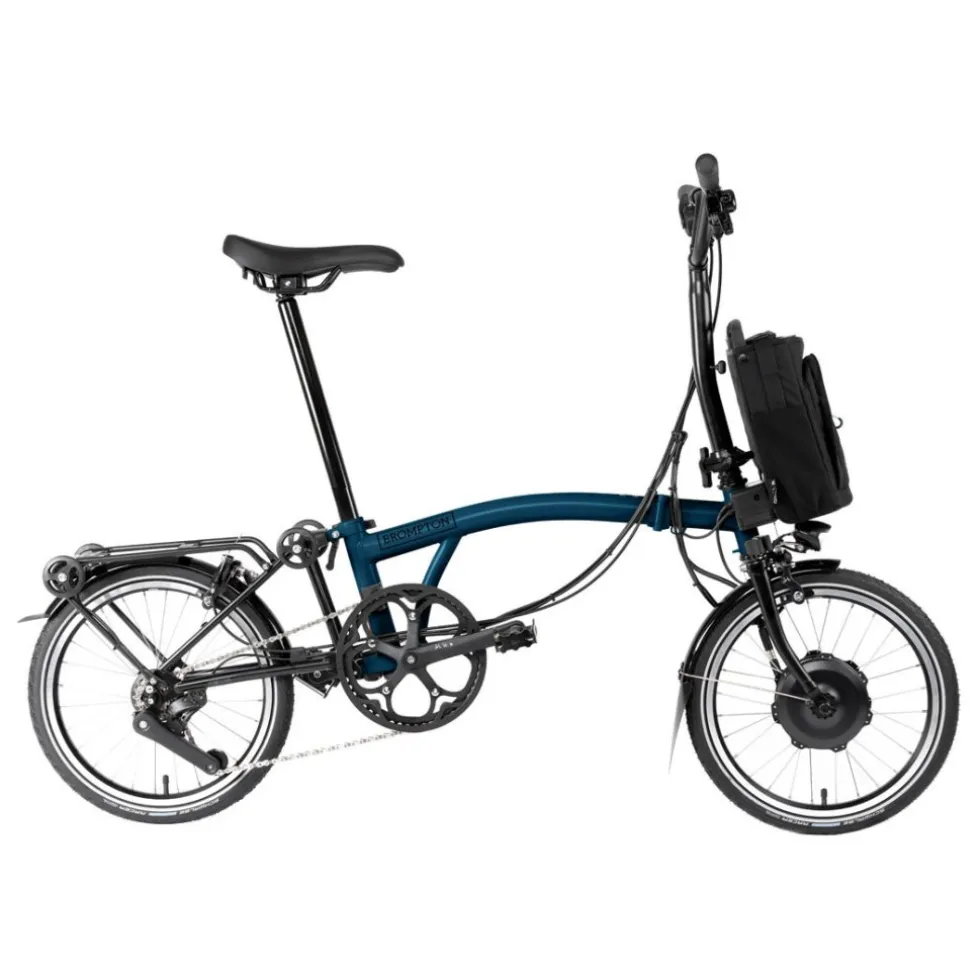 Brompton Electric C Line Explore - 12-Speed - Mid Bar - Standard Seatpost - Rear Rack - 16" Elektrische Vouwfiets - 2024 - ocean blue