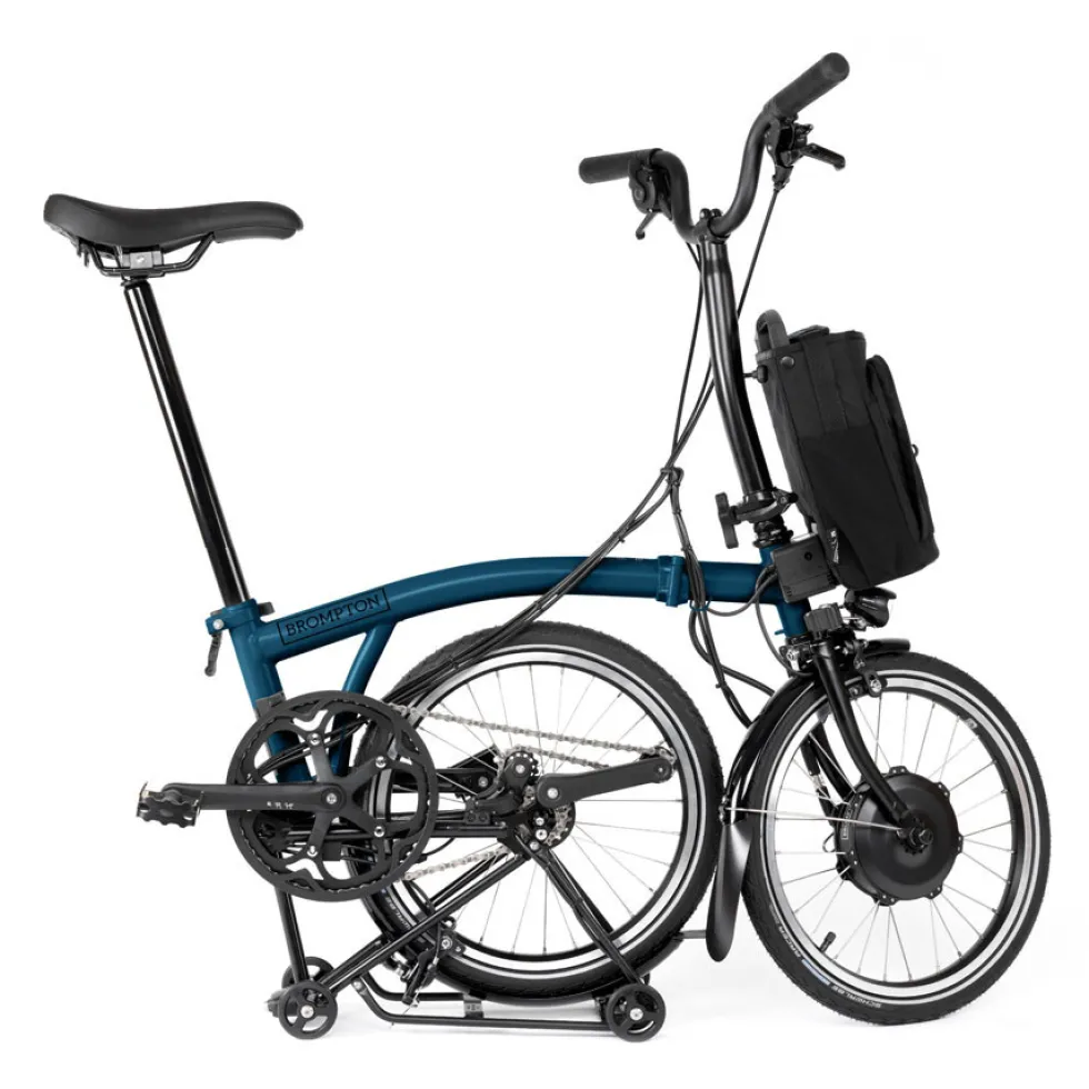 Brompton Electric C Line Explore - 12-Speed - Mid Bar - Standard Seatpost - Rear Rack - 16" Elektrische Vouwfiets - 2024 - ocean blue