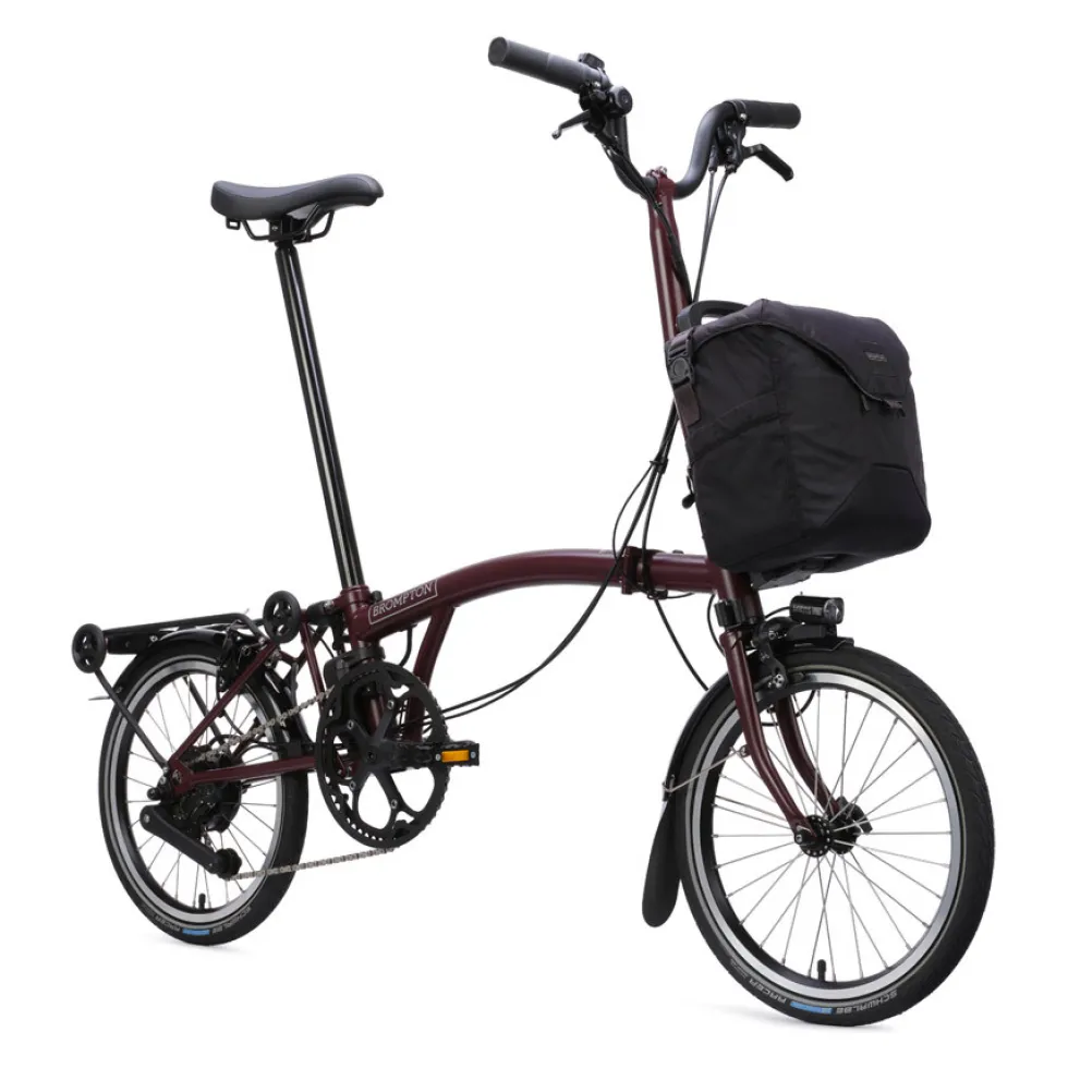 Brompton Electric C Line - 4-Speed - High Bar - Extended Seatpost - Rear Rack - 16" Elektrische Vouwfiets - 2026 - red plum
