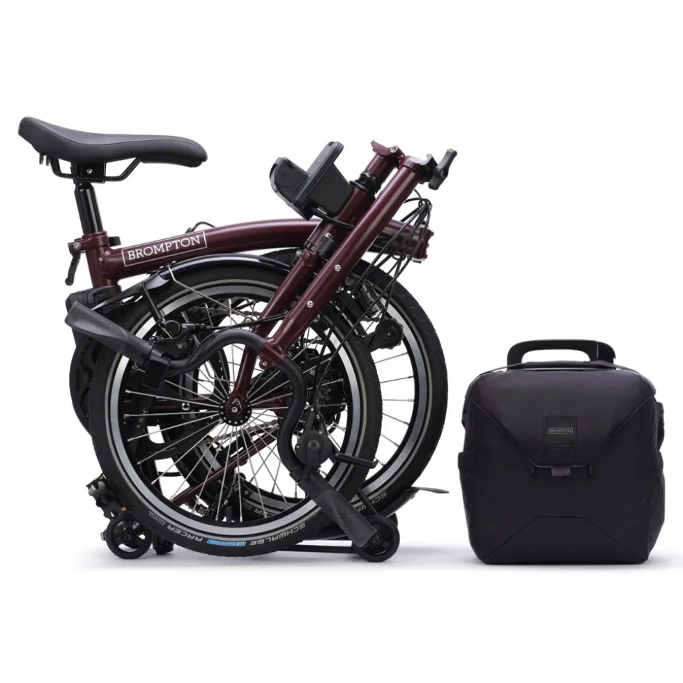 Brompton Electric C Line - 4-Speed - High Bar - Extended Seatpost - Rear Rack - 16" Elektrische Vouwfiets - 2026 - red plum