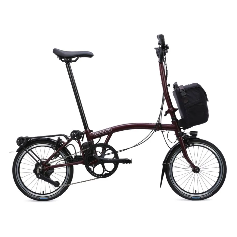 Brompton Electric C Line - 4-Speed - High Bar - Extended Seatpost - Rear Rack - 16" Elektrische Vouwfiets - 2026 - red plum