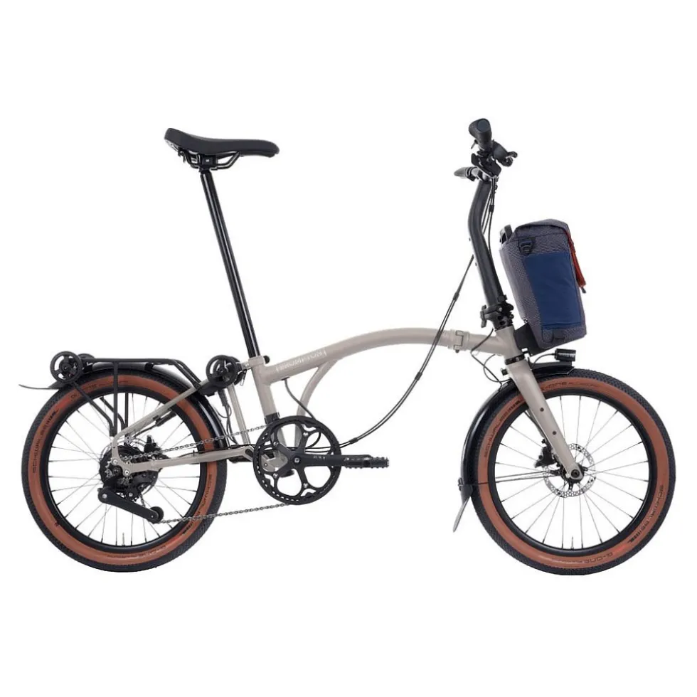 Brompton Electric G Line - 4 Speed - Small Bar - Standard Seatpost - Rear Rack - 20" Elektrische Vouwfiets - 2025 - traildust white