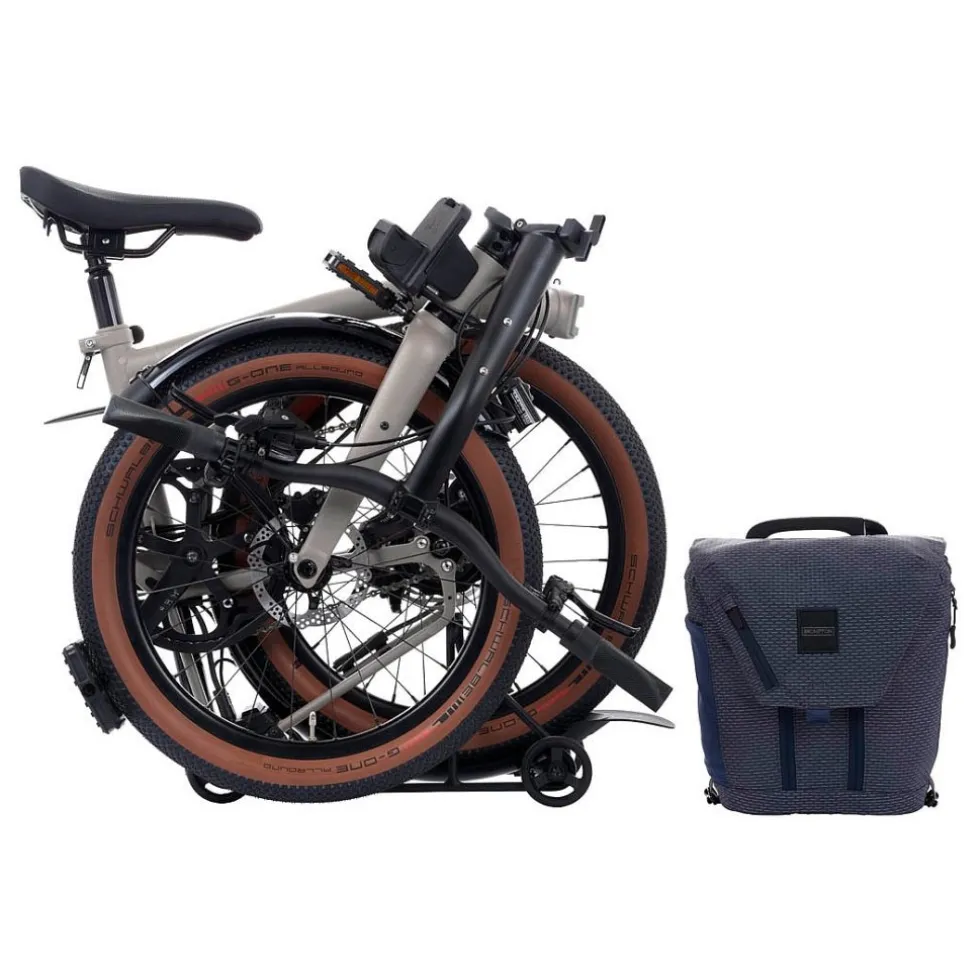 Brompton Electric G Line - 4 Speed - Small Bar - Standard Seatpost - Rear Rack - 20" Elektrische Vouwfiets - 2025 - traildust white