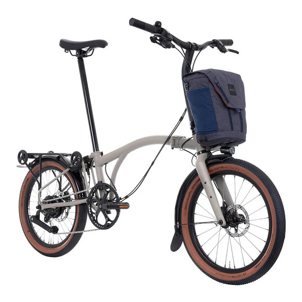 Brompton Electric G Line - 4 Speed - Small Bar - Standard Seatpost - Rear Rack - 20" Elektrische Vouwfiets - 2025 - traildust white