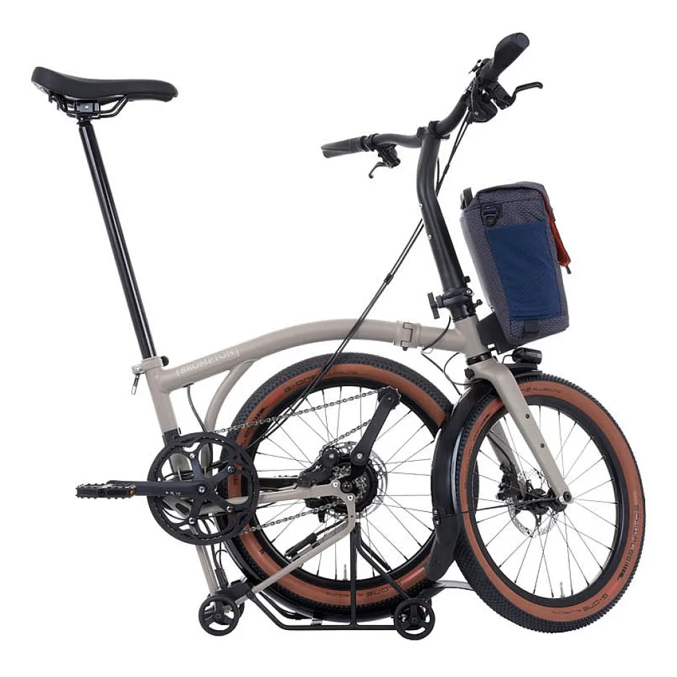 Brompton Electric G Line - 4 Speed - Small Bar - Standard Seatpost - Rear Rack - 20" Elektrische Vouwfiets - 2025 - traildust white