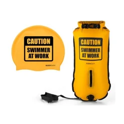 Buddyswim Boya Drybag 28lt + swim cap - yellow/caution swimmer at work